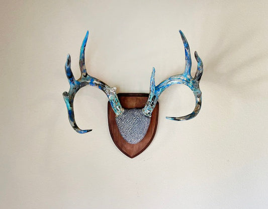 Large Majestic Real Deer Antlers Custom Set Zebra Print Mounted Hand Painted Wall Art Unique Home Decor