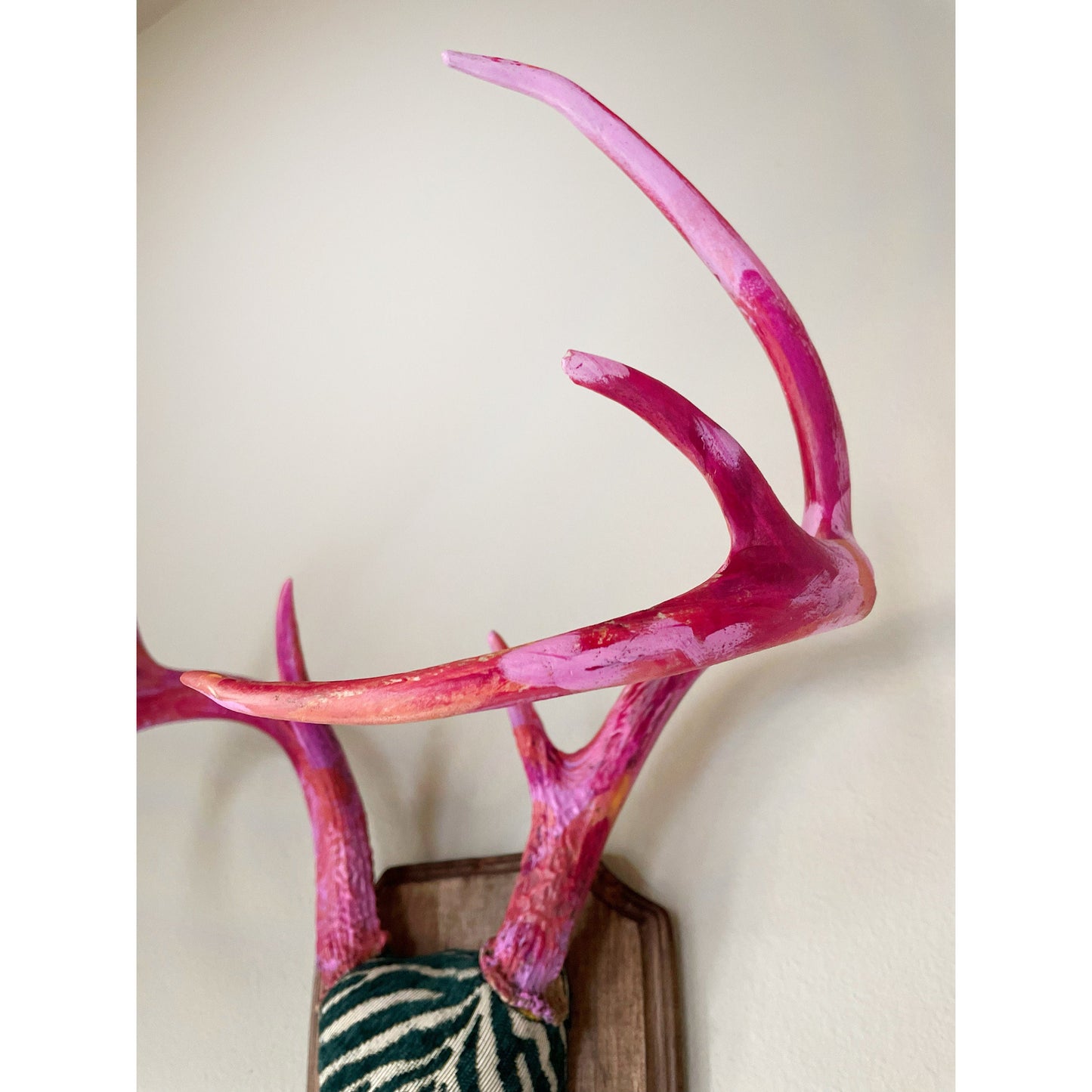 Painted Real Whitetail Deer Antlers Zebra Print Home Decor Wall Art